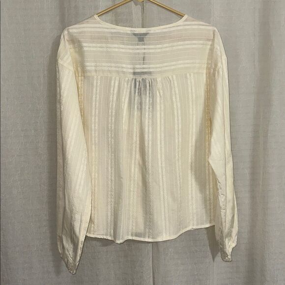 FRYE Marshmallow Ivory Cotton Crochet Lace 3/4 Sleeve Button Front Boho Blouse - Picture 6 of 14